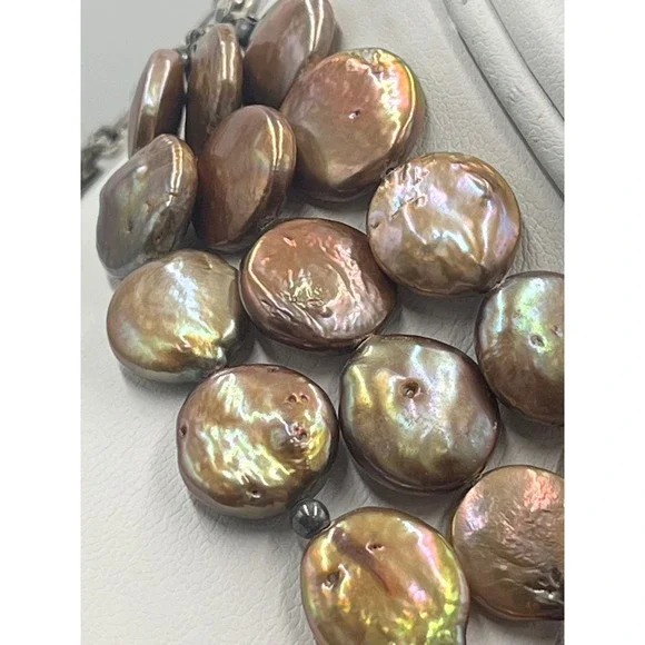 Silpada MultiStrand Sterling Silver Bronze Coin Pearl Necklace N1717 - Picture 10 of 11